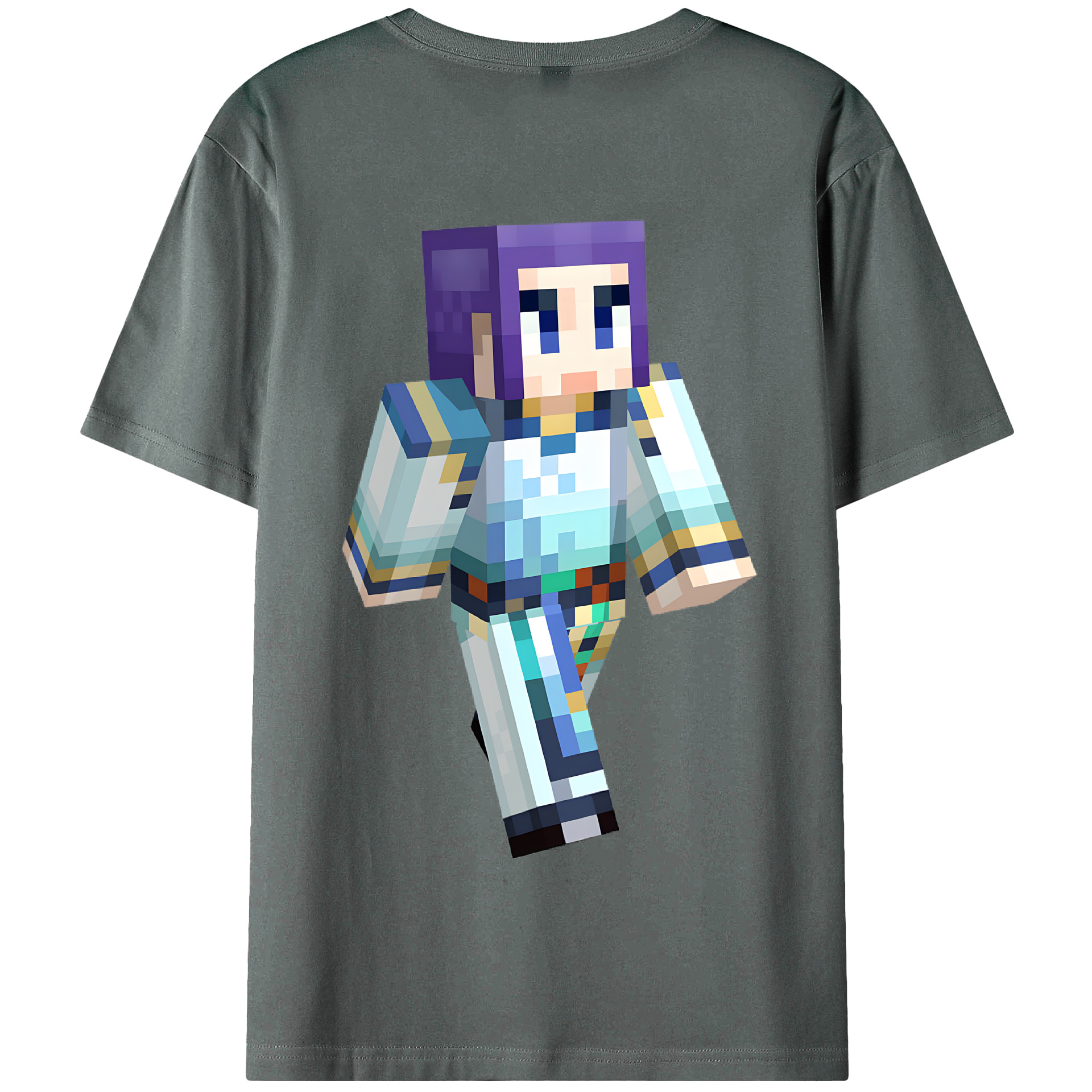（画像用） マインクラフト ブロックの世界 Minecraft MC Block world 綿100％半袖Tシャツ（背面プリント）